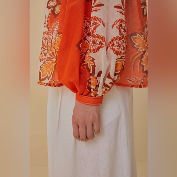 FARM RIO Orange Aura Piping Trim Organic Cotton Blouse - Picture 4 of 4